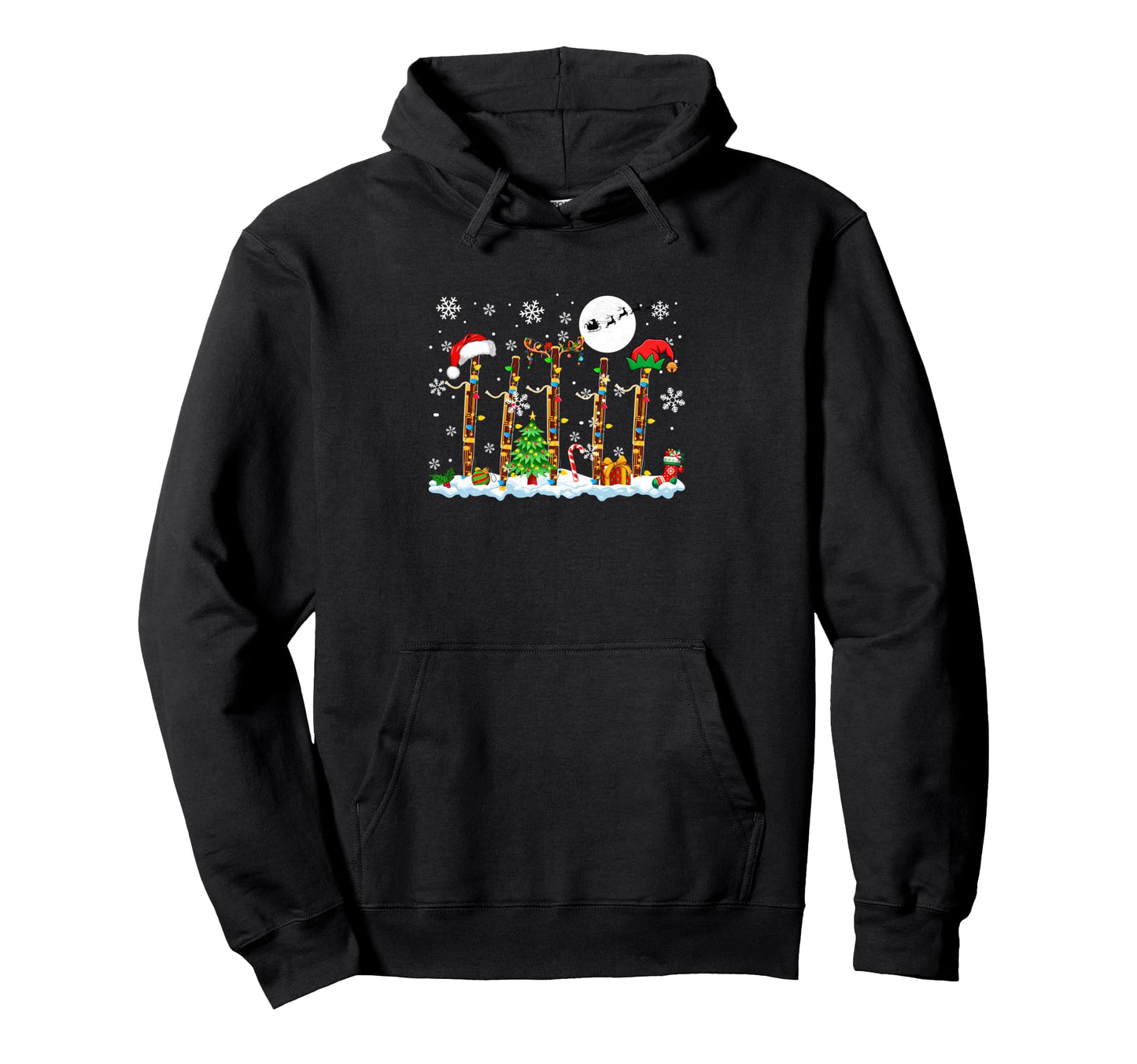 Three Santa Reindeer Elf Bassoons Hoodie - Trendy Graphic Unisex - T-Shirt, Sweatshirt, Hoodie