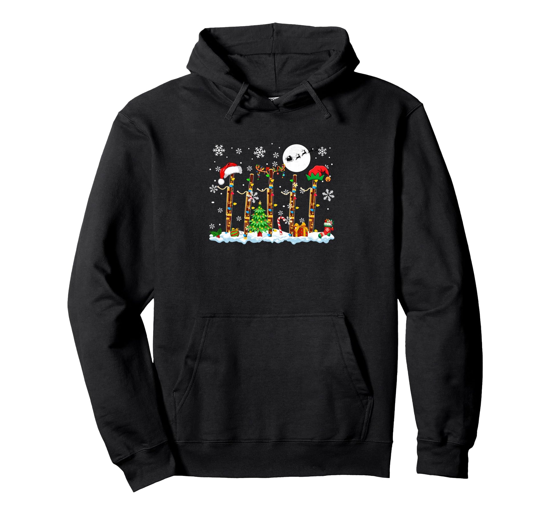 Three Santa Reindeer Elf Bassoons Hoodie - Trendy Graphic Unisex - T-Shirt, Sweatshirt, Hoodie