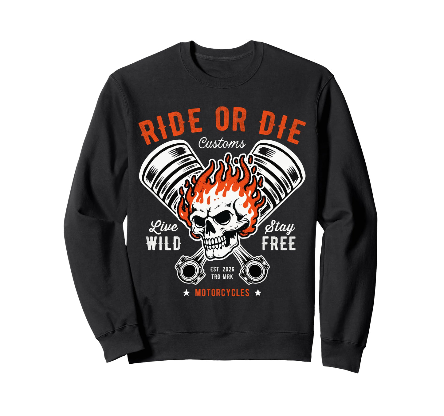 Motorcycle Skull And Piston Sweatshirt - Casual Everyday Wear Men Women - T-Shirt, Sweatshirt, Hoodie