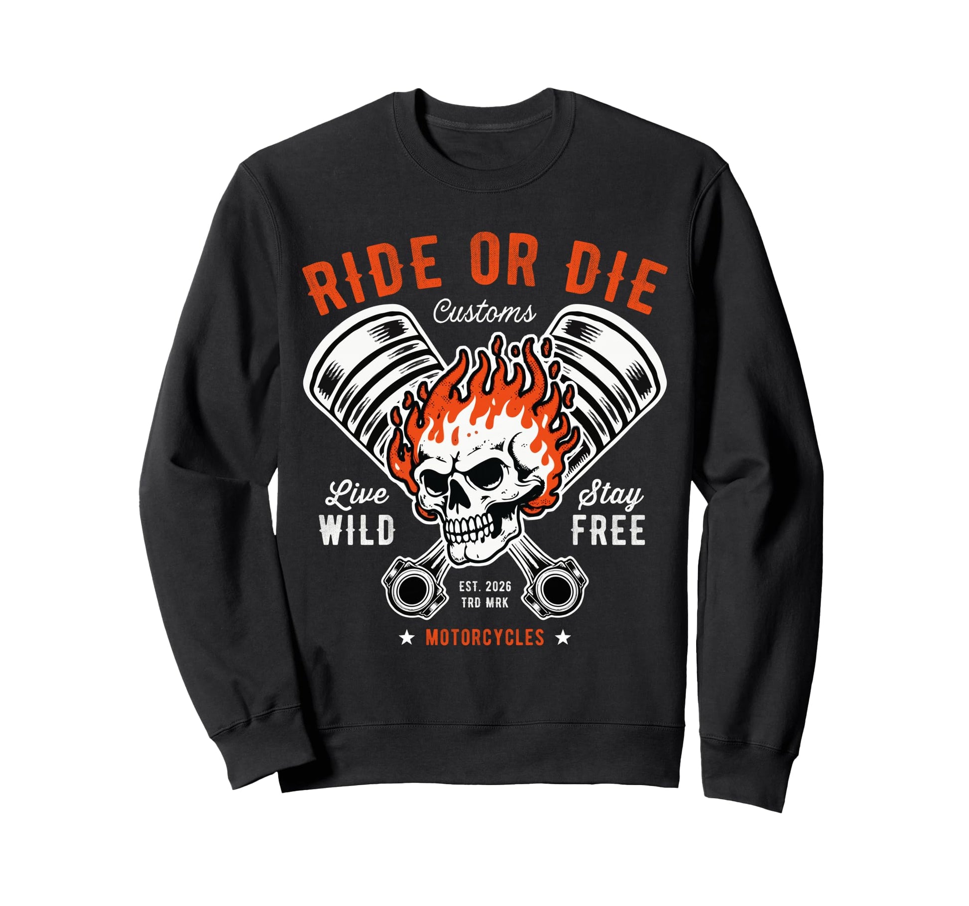 Motorcycle Skull And Piston Sweatshirt - Casual Everyday Wear Men Women - T-Shirt, Sweatshirt, Hoodie