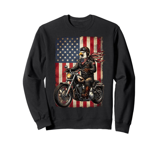 American Flag Biker Eagle Sweatshirt - Casual Everyday Wear Unisex - T-Shirt, Sweatshirt, Hoodie