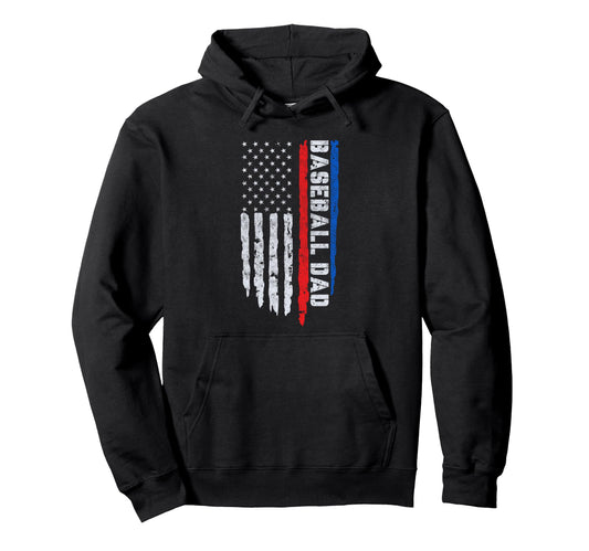 Baseball Us Flag Baseball Dad Player Hoodie - Fun Novelty Design Unisex - T-Shirt, Sweatshirt, Hoodie