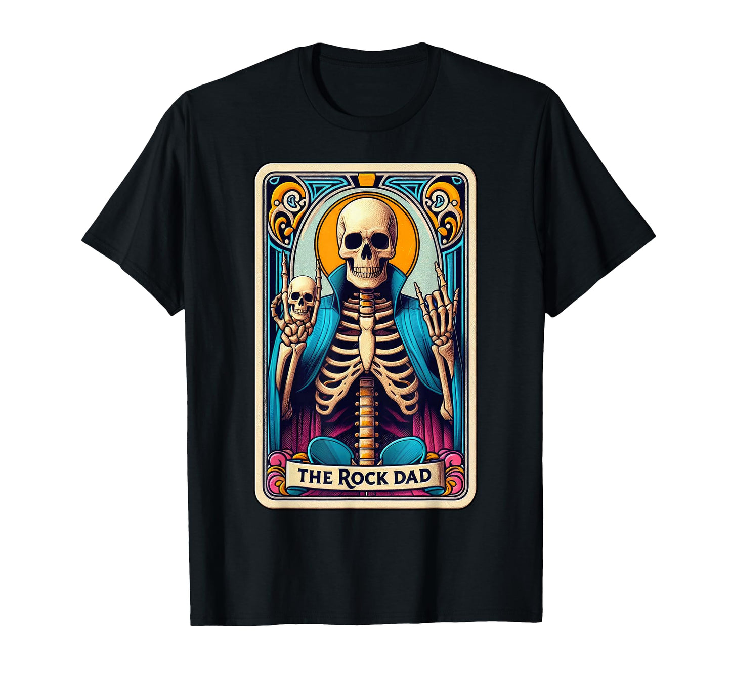 Rock Band Dad Tarot Card Skeleton T-Shirt - Custom Art Print Unisex - T-Shirt, Sweatshirt, Hoodie