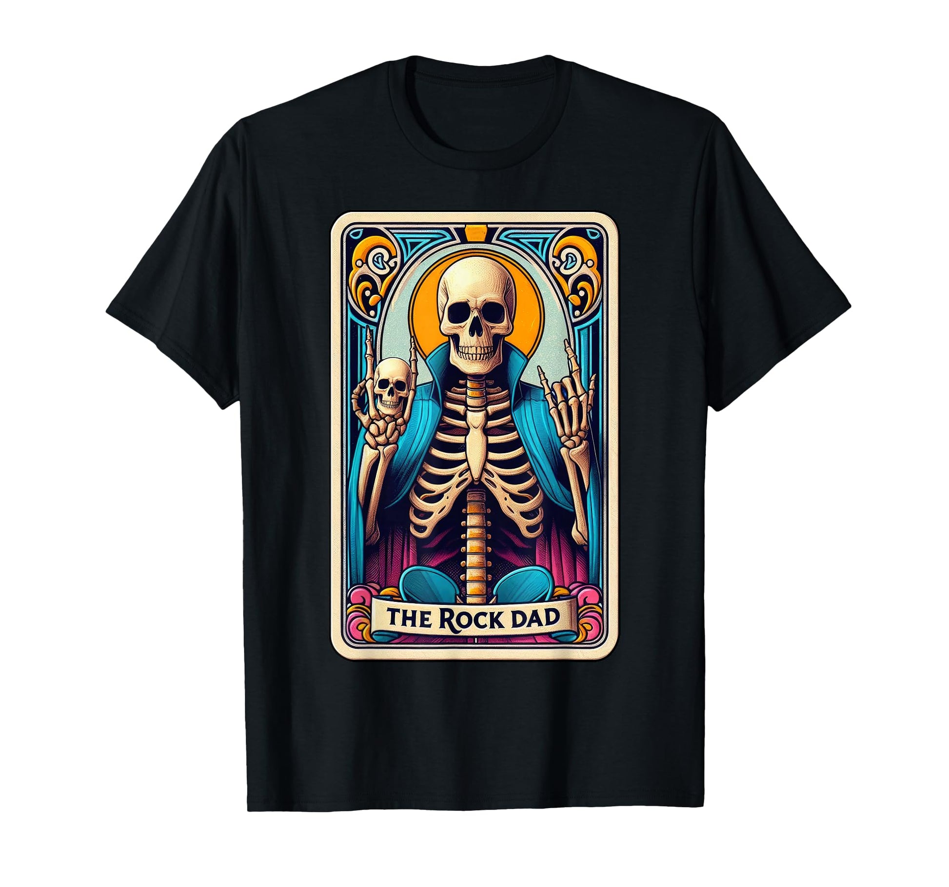 Rock Band Dad Tarot Card Skeleton T-Shirt - Custom Art Print Unisex - T-Shirt, Sweatshirt, Hoodie