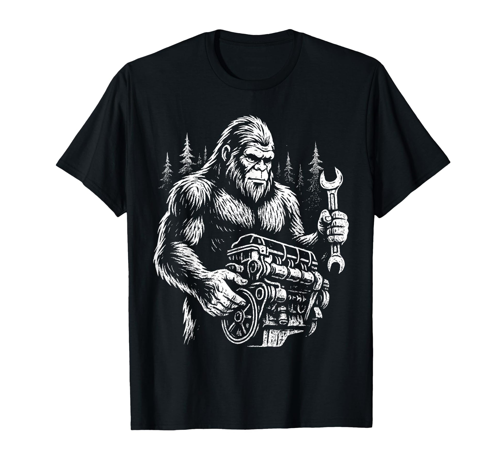 Funny Mechanic Bigfoot Sasquatch Engine T-Shirt - Aesthetic Graphic Unisex - T-Shirt, Sweatshirt, Hoodie