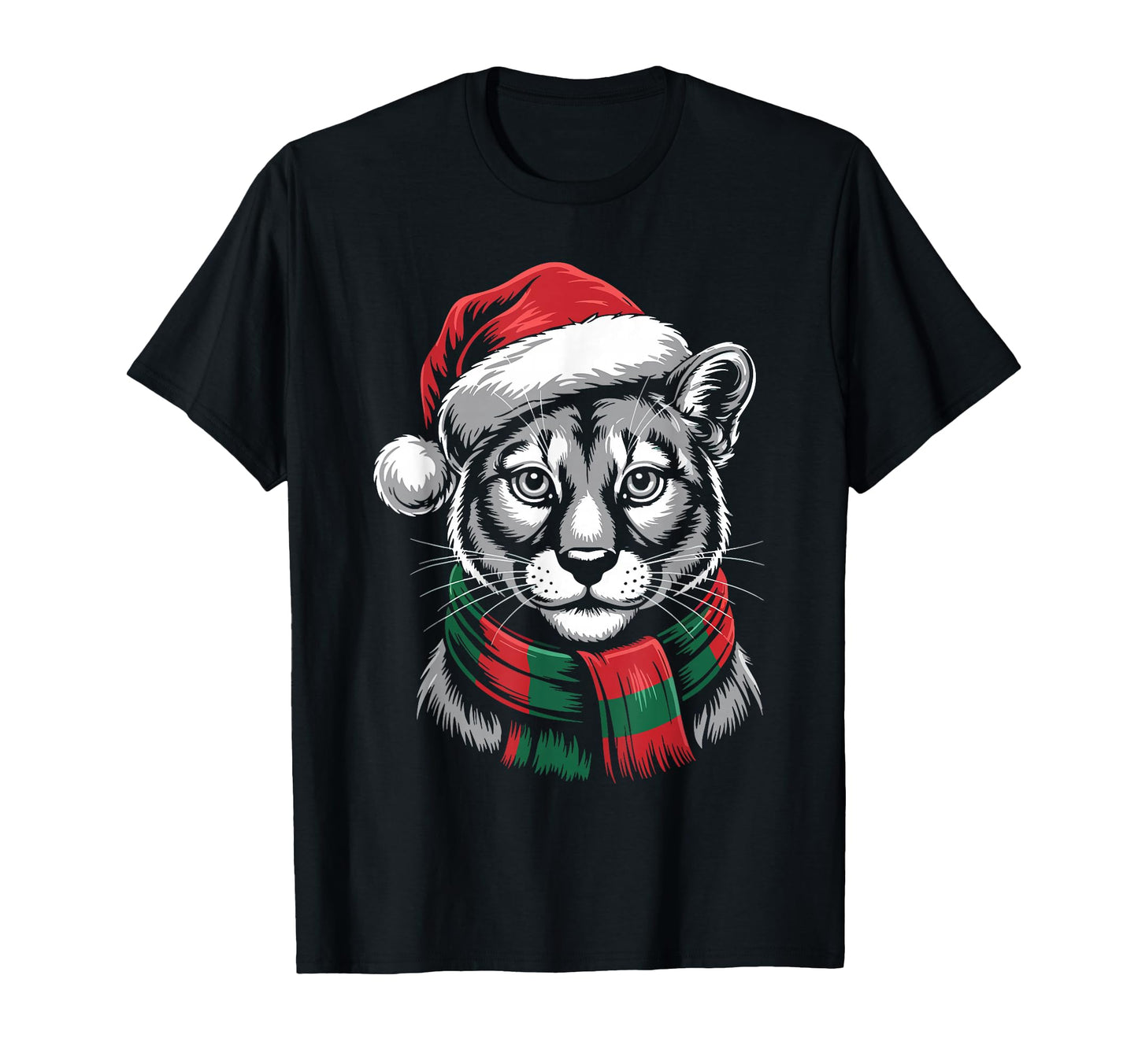 Cougar Santa Hat Scarf Costume T-Shirt - Casual Everyday Wear Men Women - T-Shirt, Sweatshirt, Hoodie