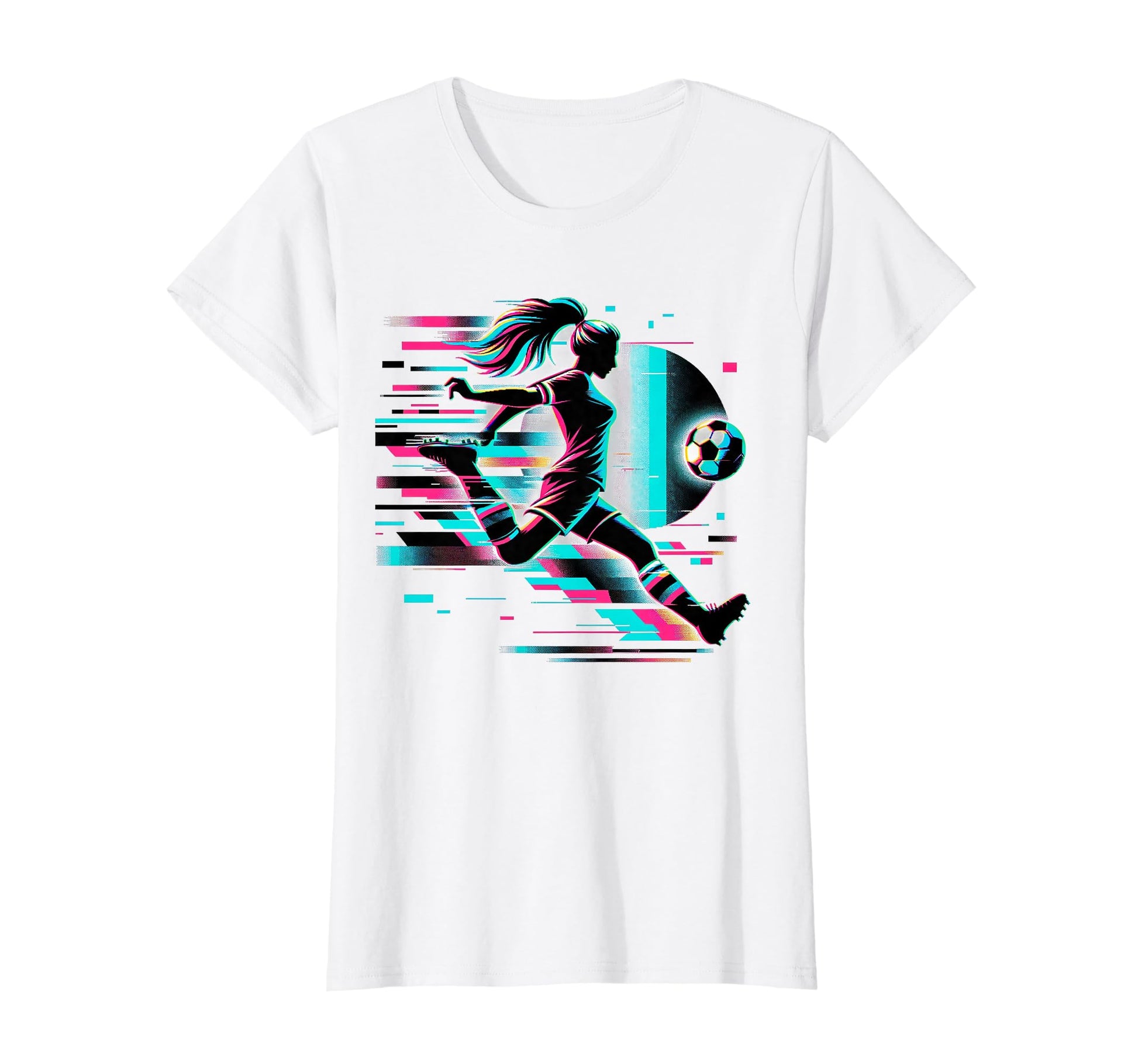 Vaporwave Glitch Art Female Soccer T-Shirt - Aesthetic Graphic for Adults - T-Shirt, Sweatshirt, Hoodie