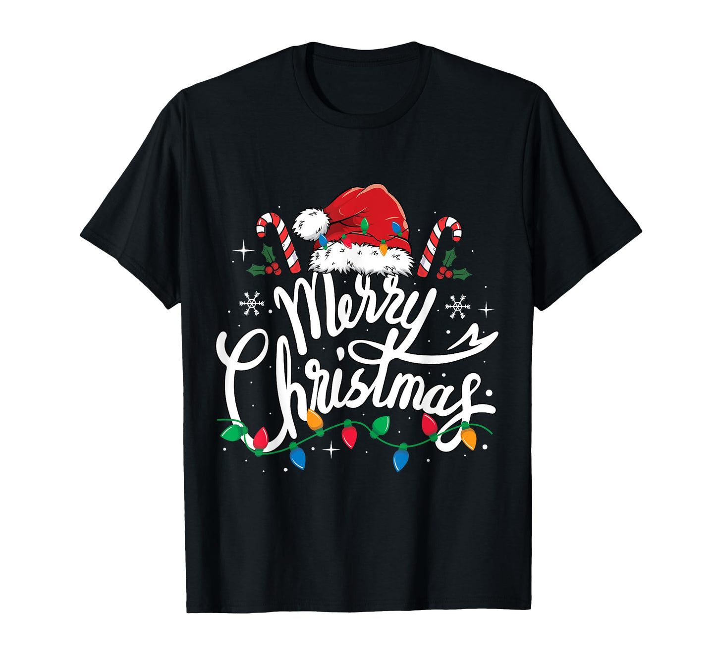 Merry Lights Red Santa Hat Family T-Shirt - Trendy Graphic for Adults - T-Shirt, Sweatshirt, Hoodie
