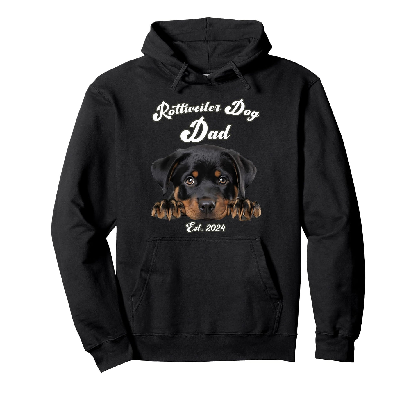Rottweiler Dog Dad Est 2024 Puppy Rottie Hoodie - Novelty Apparel Unisex - T-Shirt, Sweatshirt, Hoodie