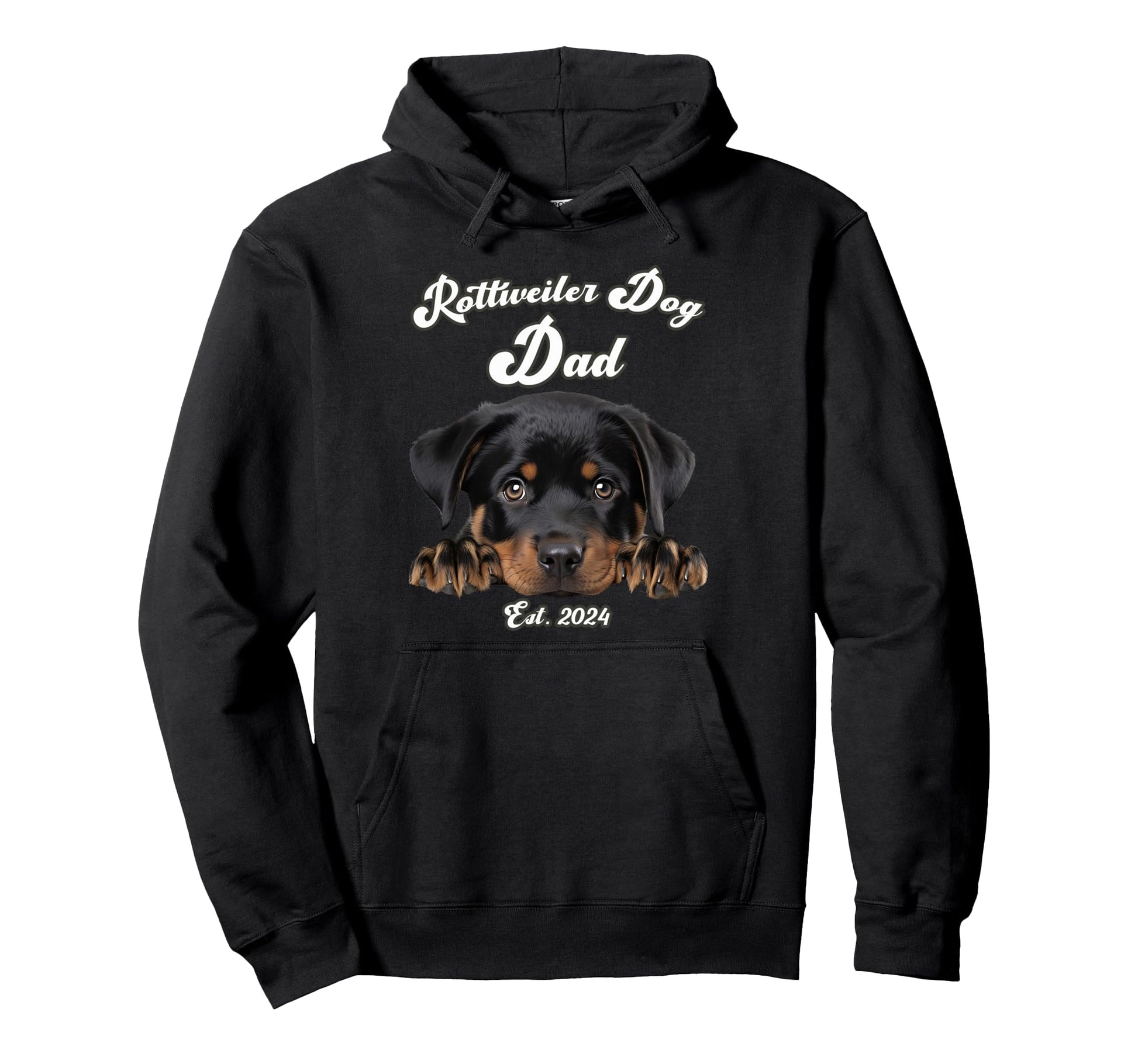 Rottweiler Dog Dad Est 2024 Puppy Rottie Hoodie - Novelty Apparel Unisex - T-Shirt, Sweatshirt, Hoodie