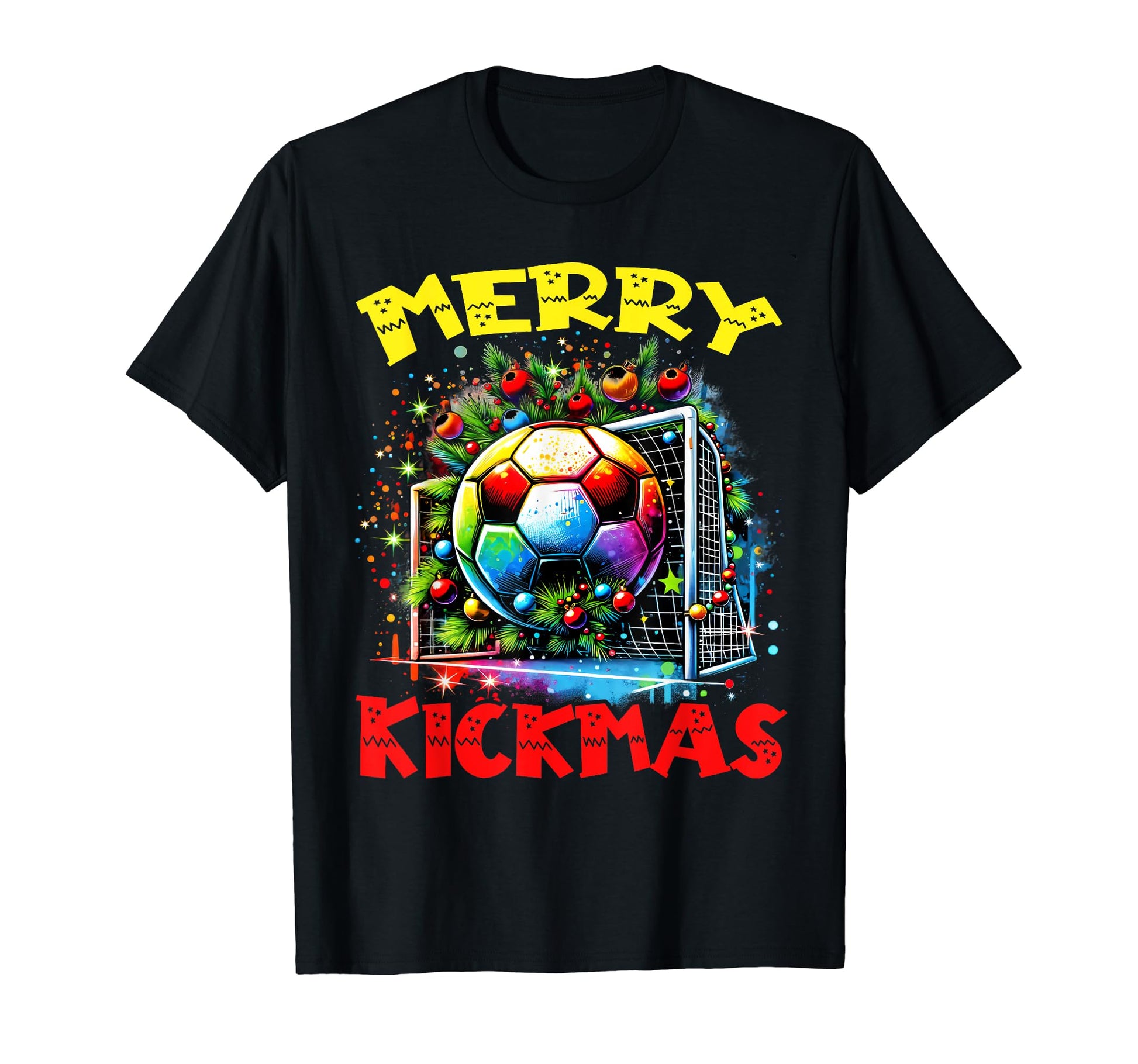 Merry Kickmas Soccer Ball Soccer T-Shirt - Custom Art Print Men Women - T-Shirt, Sweatshirt, Hoodie