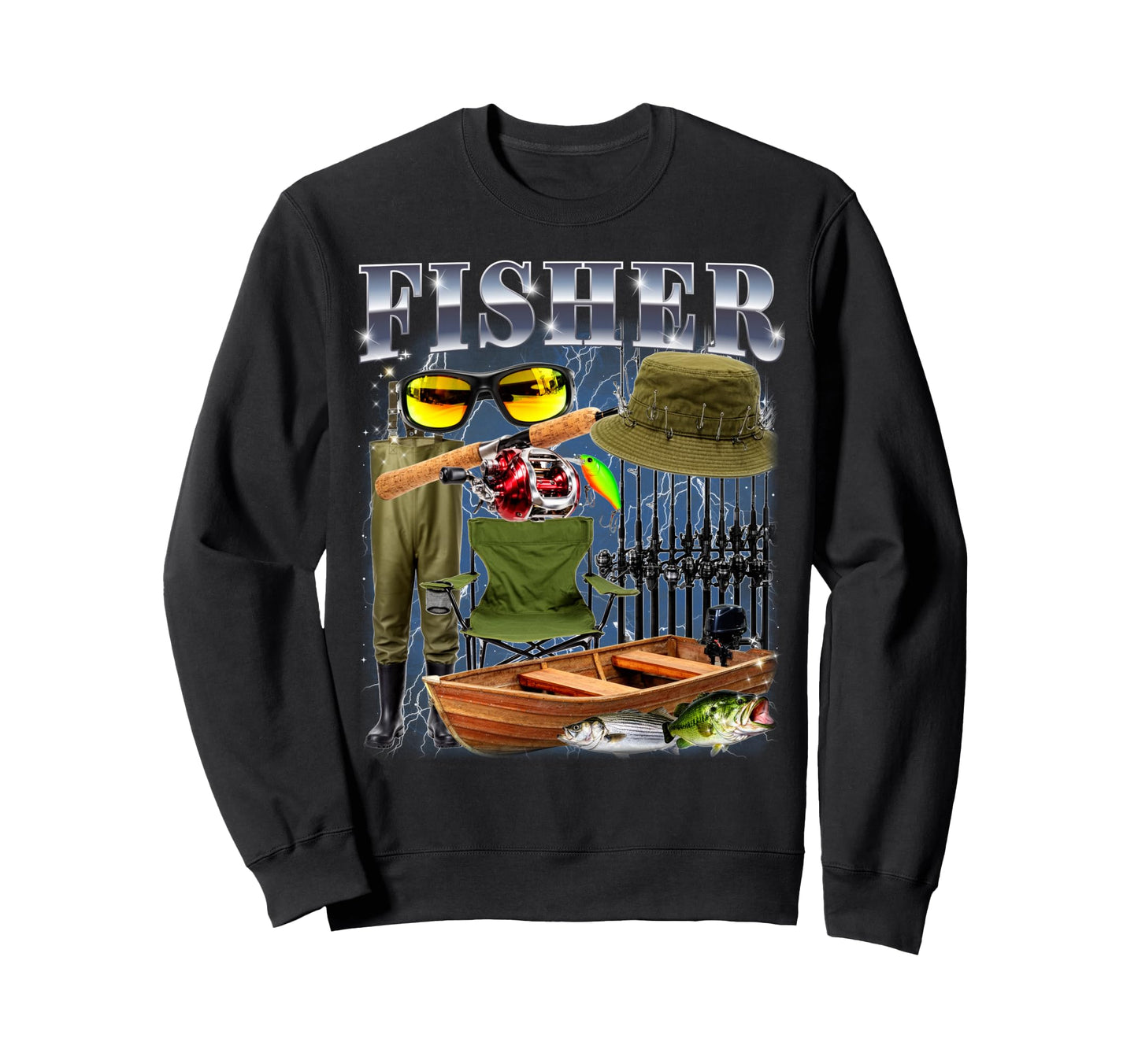 Fisher Bootleg 90S Fisherman Fishing Sweatshirt - Unique Graphic Unisex - T-Shirt, Sweatshirt, Hoodie