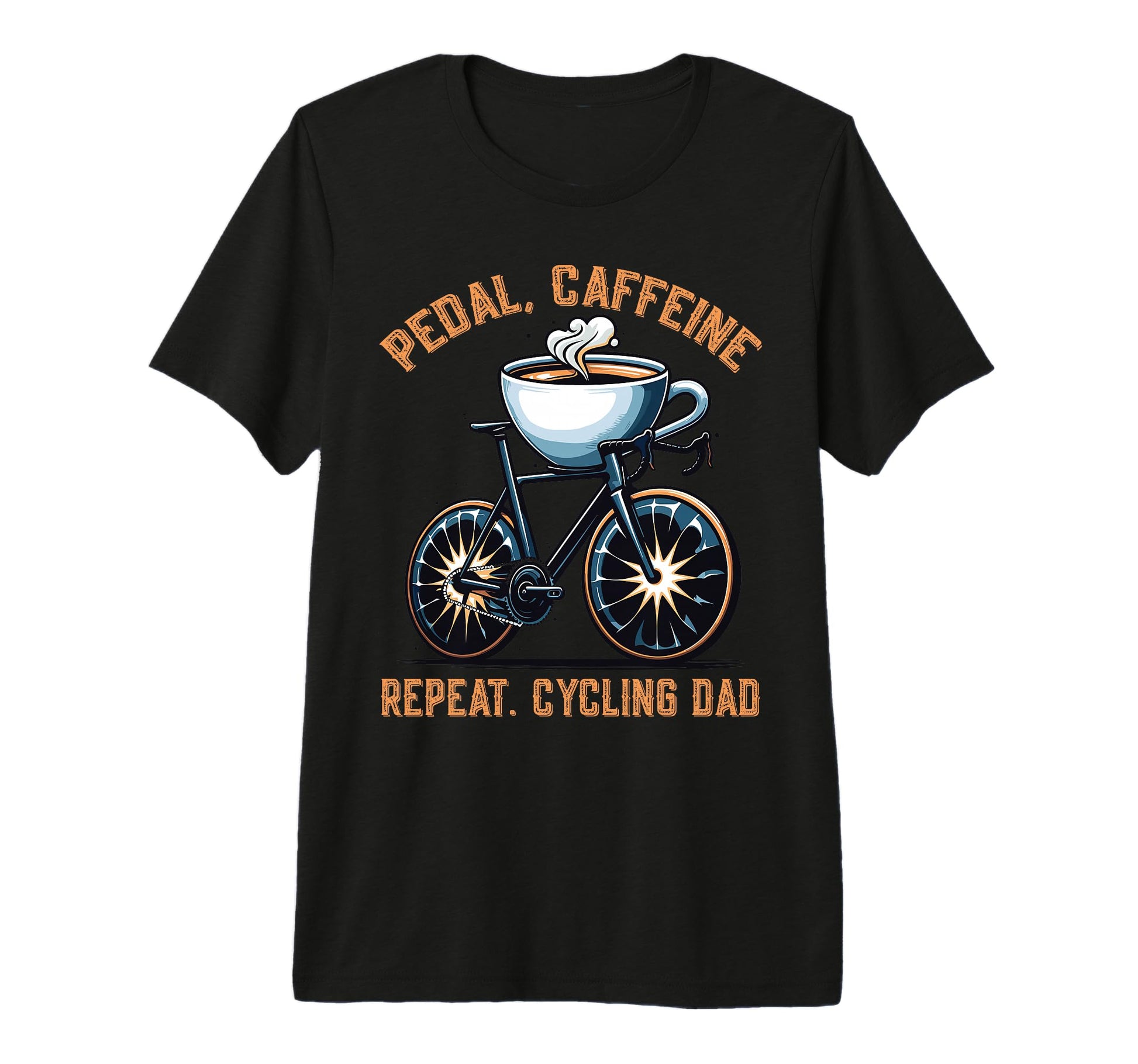 Pedal Caffeine Repeat Cycling Dad T-Shirt - Custom Art Print for Adults - T-Shirt, Sweatshirt, Hoodie