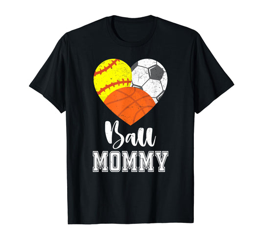 Ball Mommy Heart Softball Soccer T-Shirt - Graphic Print for Adults - T-Shirt, Sweatshirt, Hoodie