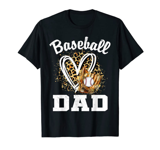 Baseball Dad Leopard Heart Daddy Papa Game T-Shirt - Graphic Print Unisex - T-Shirt, Sweatshirt, Hoodie