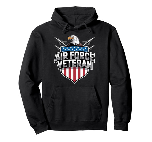 Air Force Veteran Us American Flag Hoodie - Casual Everyday Wear Men Women - T-Shirt, Sweatshirt, Hoodie