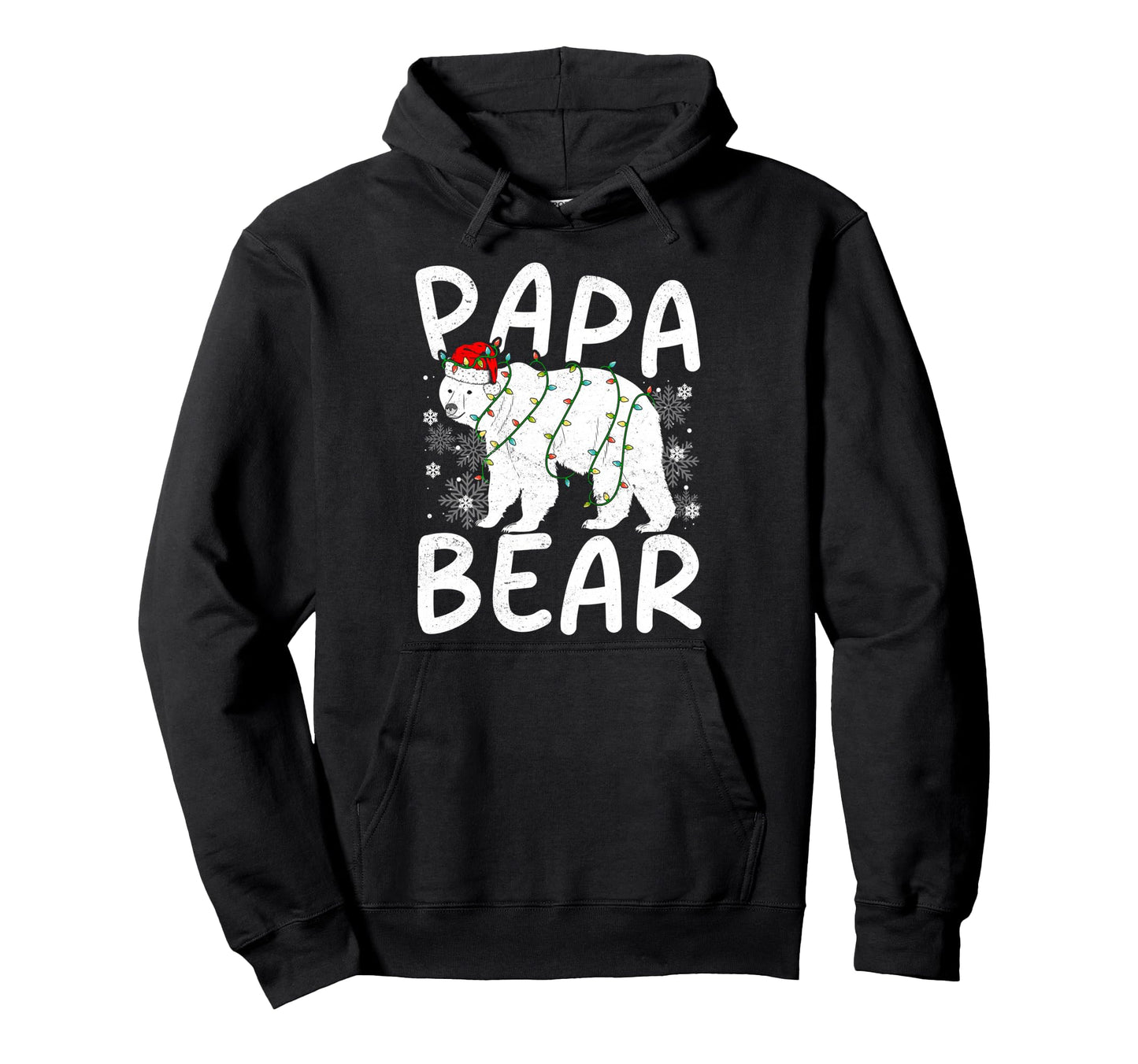 Papa Bear Santa Hat Lights Festive Hoodie - Casual Everyday Wear Men Women - T-Shirt, Sweatshirt, Hoodie