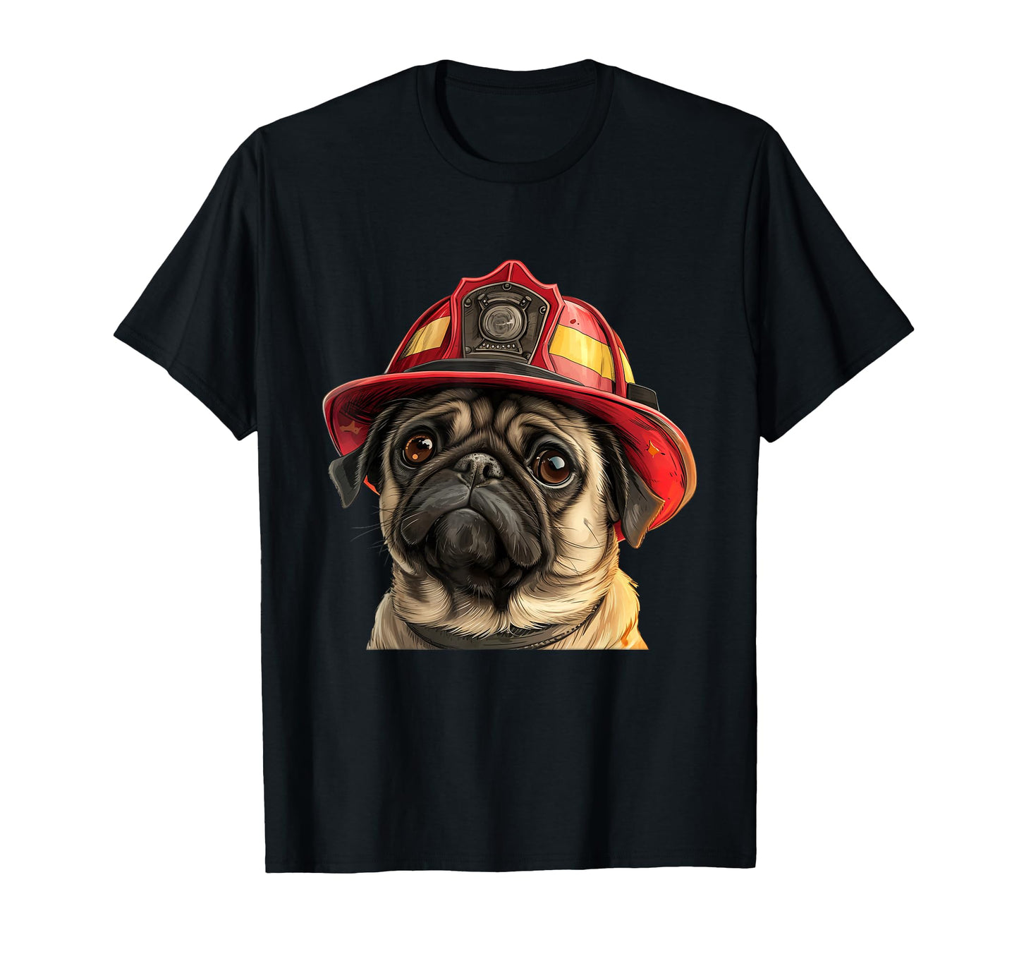 Pug Firefighter Hat Fireman Dog T-Shirt - Unique Graphic Unisex - T-Shirt, Sweatshirt, Hoodie