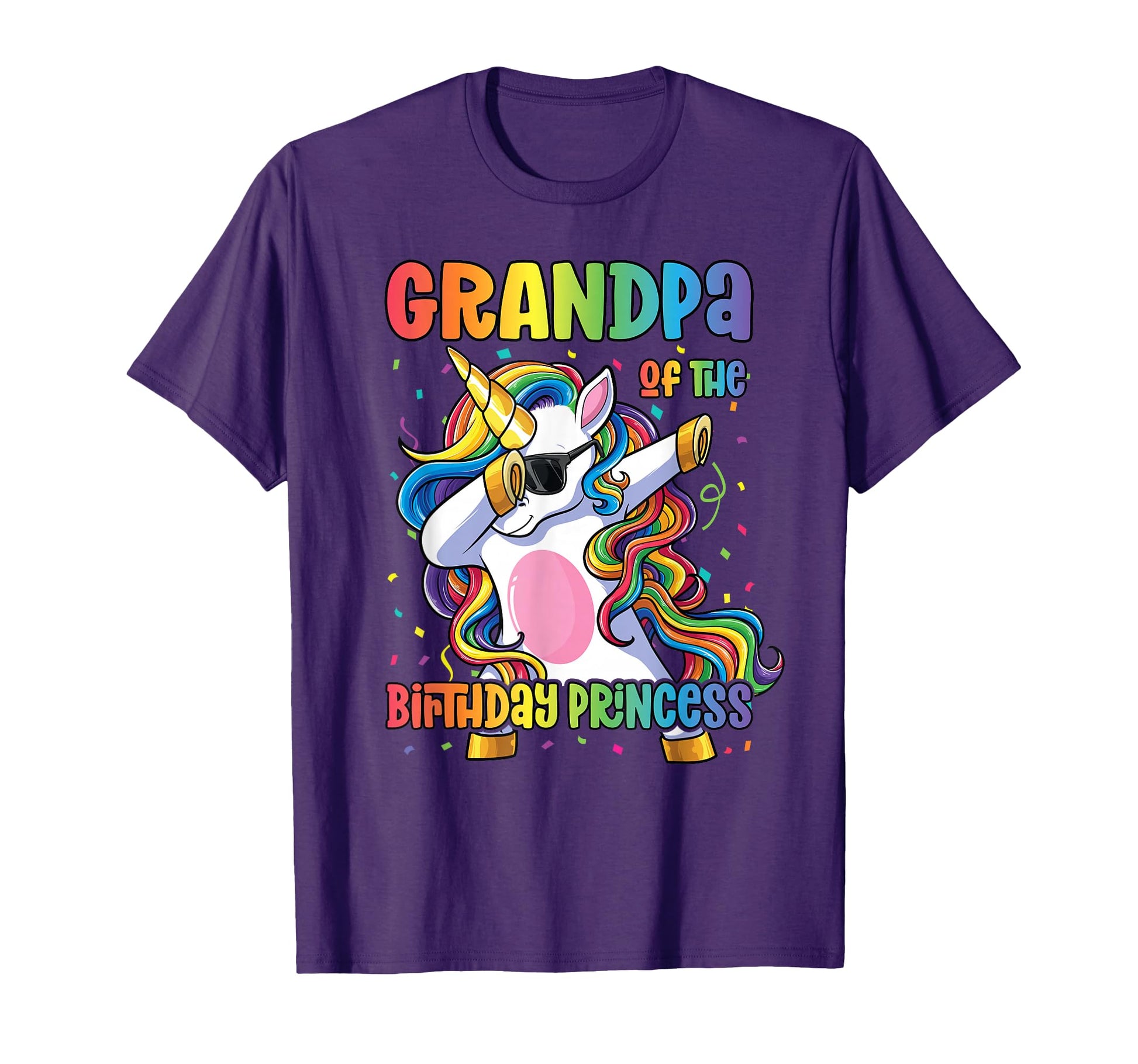 Grandpa Birthday Princess Dabbing Unicorn T-Shirt - Unique Graphic Unisex - T-Shirt, Sweatshirt, Hoodie