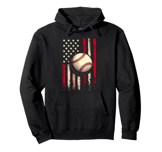 Baseball Us Flag Baseball Lover Dad Hoodie - Fun Novelty Design Men Women - T-Shirt, Sweatshirt, Hoodie