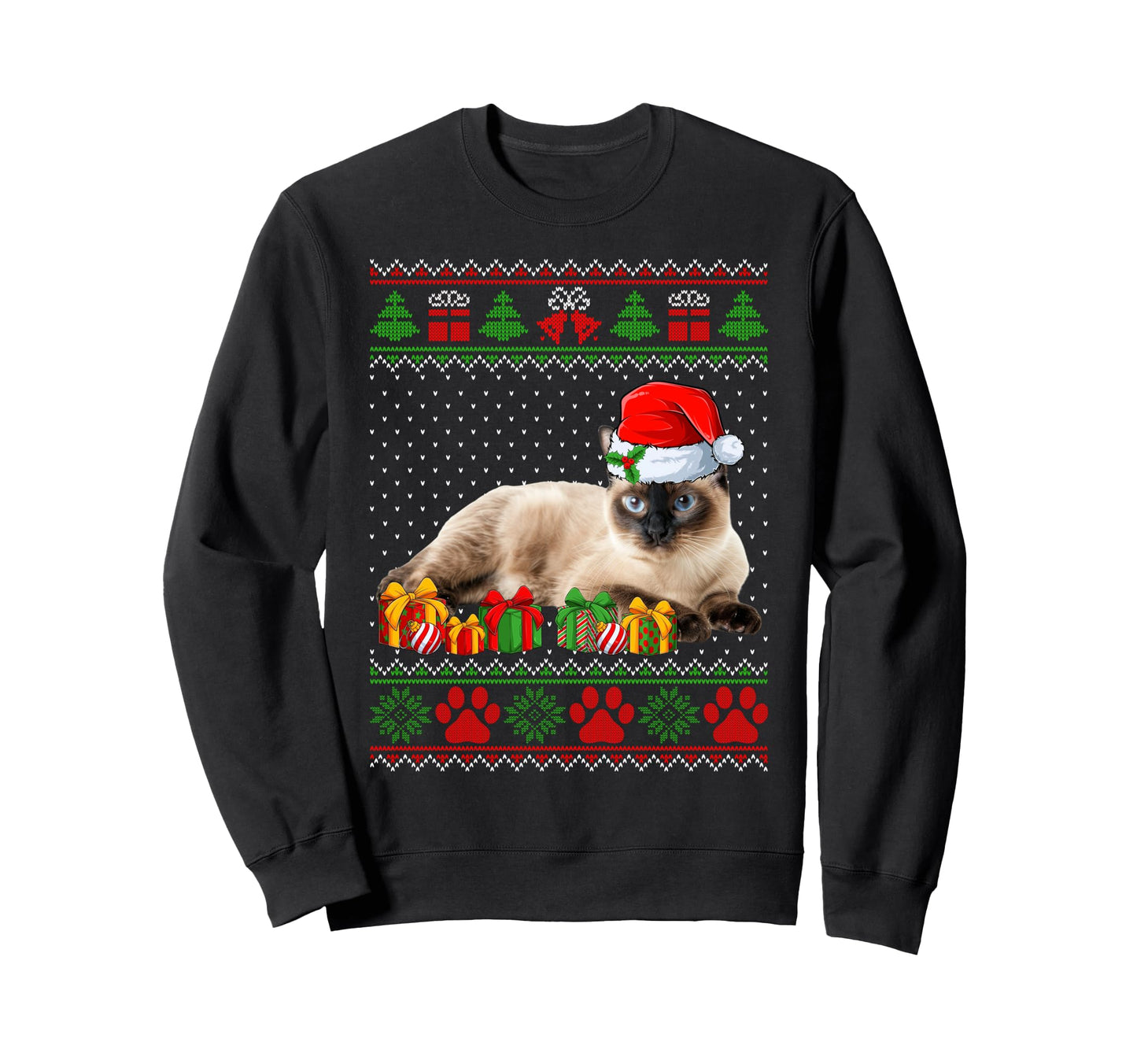 Funny Siamese Cat Santa Hat Ugly Pjs Sweatshirt - Streetwear Style Unisex - T-Shirt, Sweatshirt, Hoodie