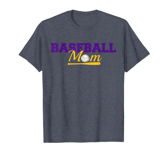 Baseball Mom Purple Gold Text Fun T-Shirt - Casual Everyday Wear Unisex - T-Shirt, Sweatshirt, Hoodie