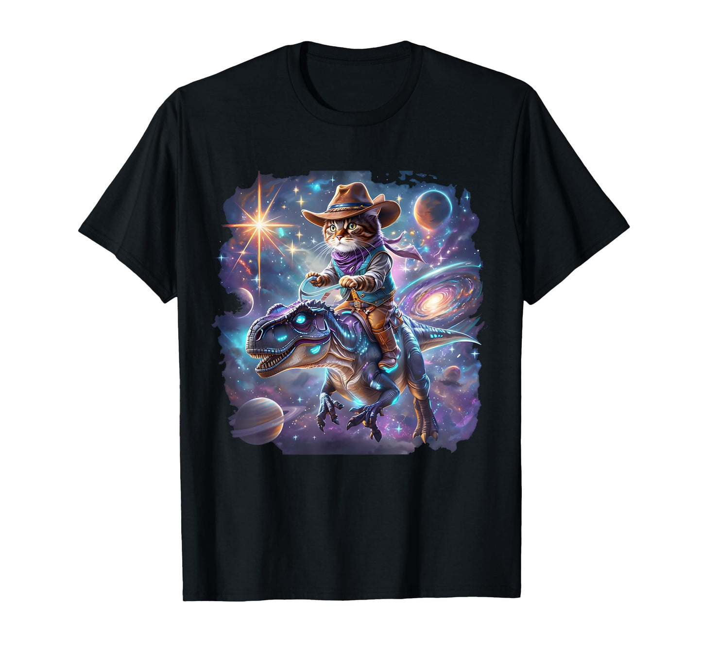 Cat Riding Dinosaur Funny Cat T-Shirt - Casual Everyday Wear Men Women - T-Shirt, Sweatshirt, Hoodie