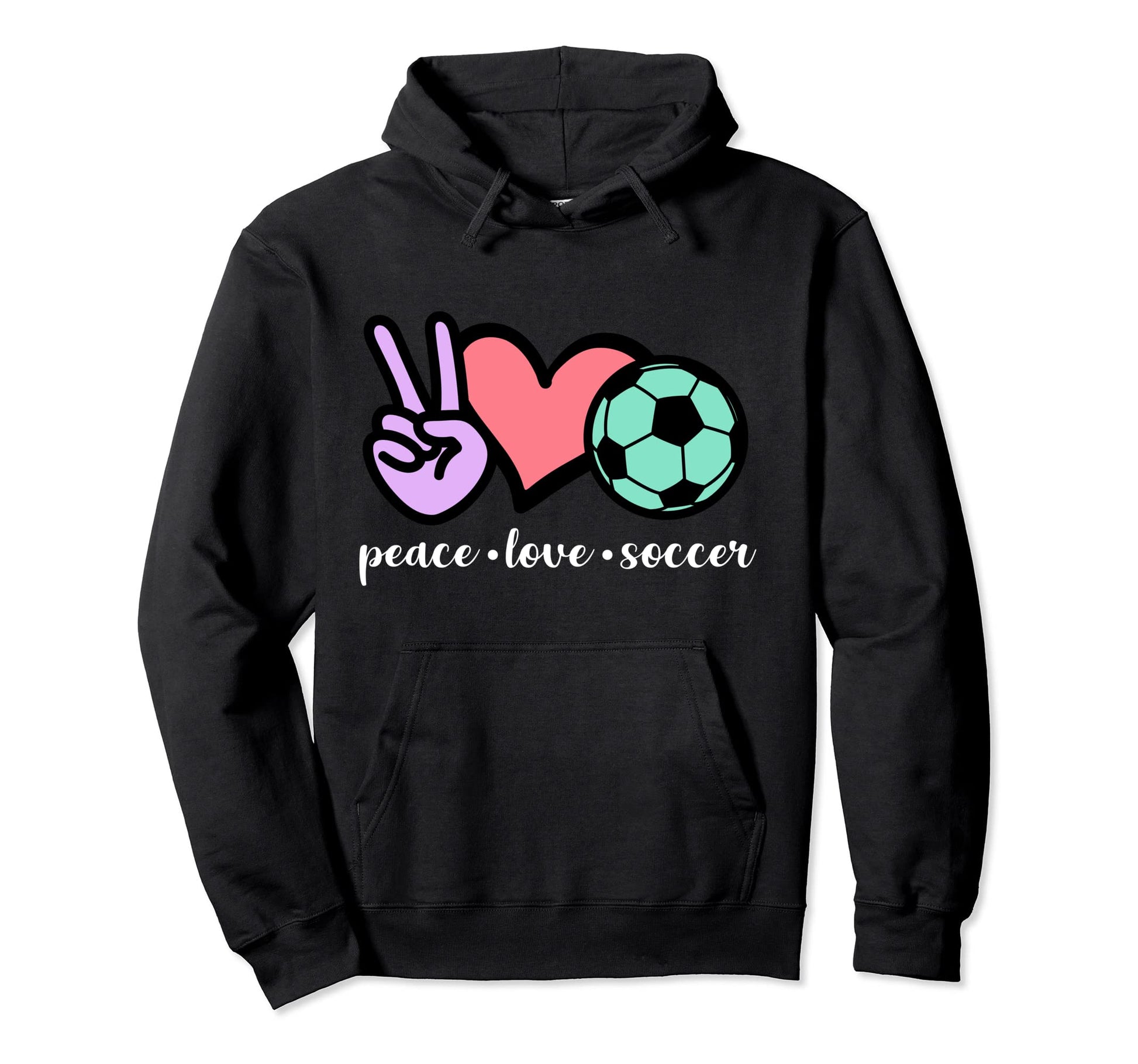 Peace Love Soccer Game Day Soccer Fan Hoodie - Trendy Graphic for Adults - T-Shirt, Sweatshirt, Hoodie