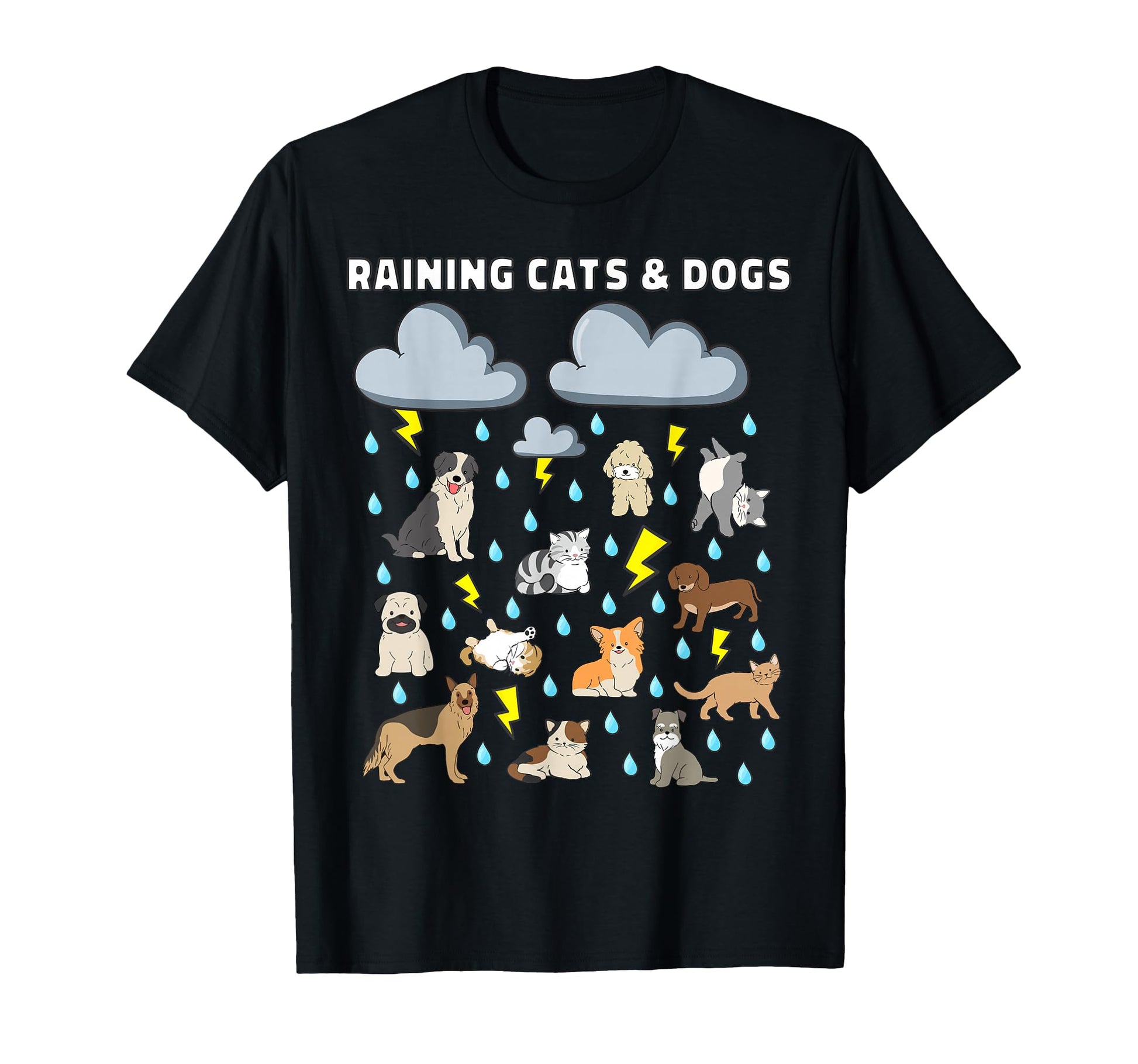 Funny English Idiom Raining Cats And T-Shirt - Graphic Print for Adults - T-Shirt, Sweatshirt, Hoodie