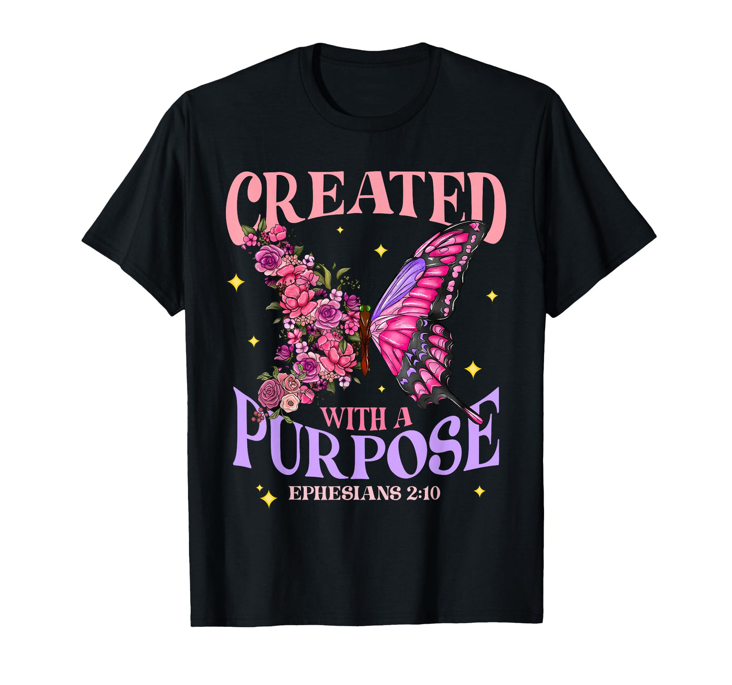 Created Purpose Christian Butterfly T-Shirt - Unique Graphic for Adults - T-Shirt, Sweatshirt, Hoodie
