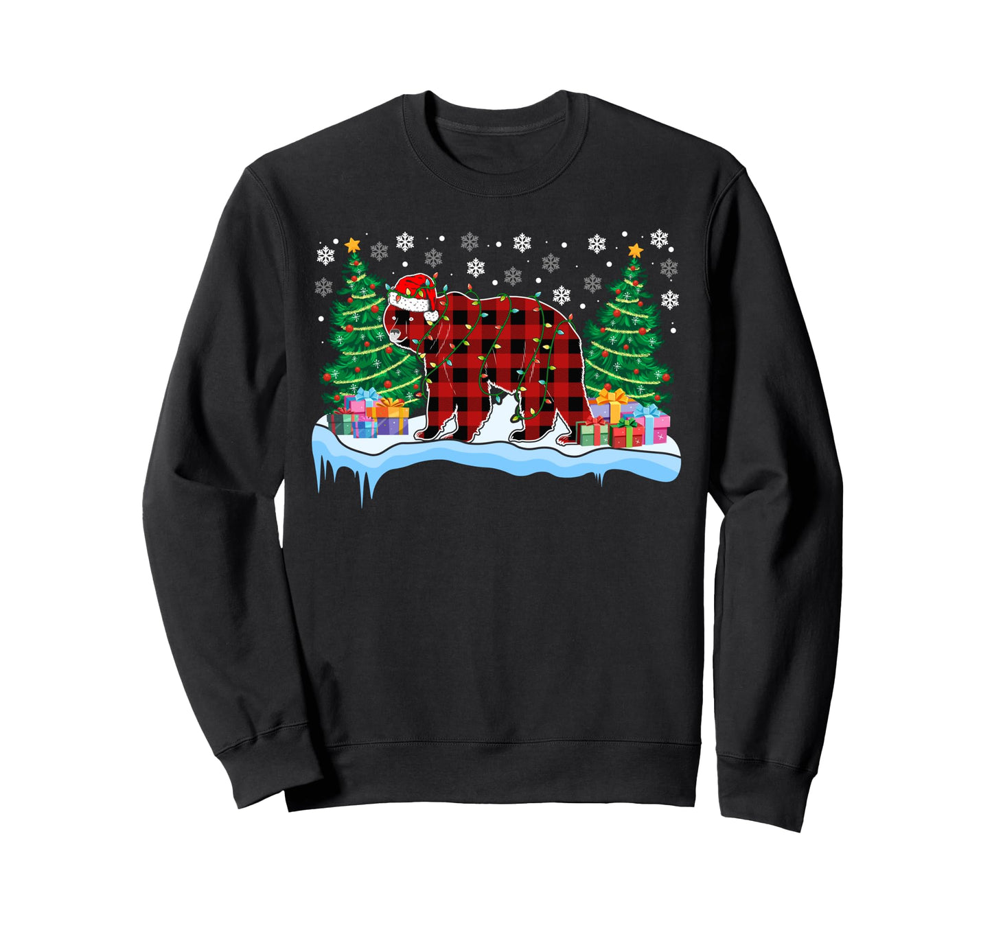 Papa Buffalo Plaid Bear Santa Hat Lights Sweatshirt - Unique Graphic Unisex - T-Shirt, Sweatshirt, Hoodie