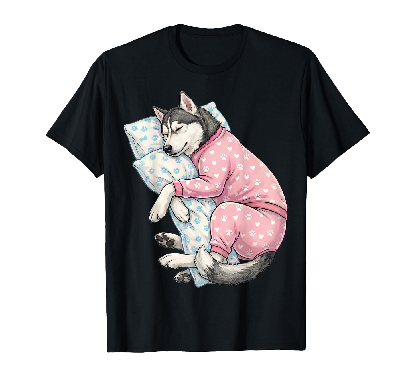 Siberian Husky Dog Sleeping Pajamas T-Shirt - Custom Art Print for Adults - T-Shirt, Sweatshirt, Hoodie