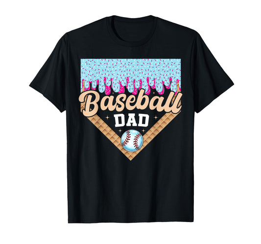 Baseball Dad Ice Cream Drip Fathers Day T-Shirt - Graphic Print Unisex - T-Shirt, Sweatshirt, Hoodie