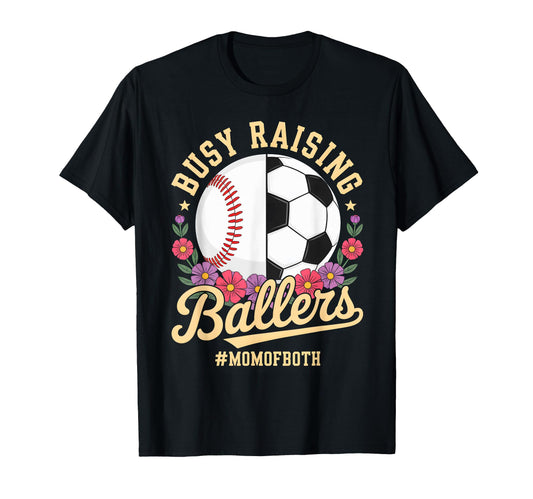 Baseball Soccer Flowers Mom Both T-Shirt - Custom Art Print for Adults - T-Shirt, Sweatshirt, Hoodie