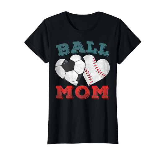 Ball Mom Heart Baseball Soccer Mom Gifts T-Shirt - Minimalist Print Unisex - T-Shirt, Sweatshirt, Hoodie