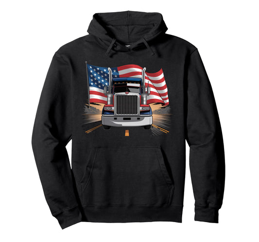 American Flag Trucker Dad Big Rig Hoodie - Trendy Graphic for Adults - T-Shirt, Sweatshirt, Hoodie
