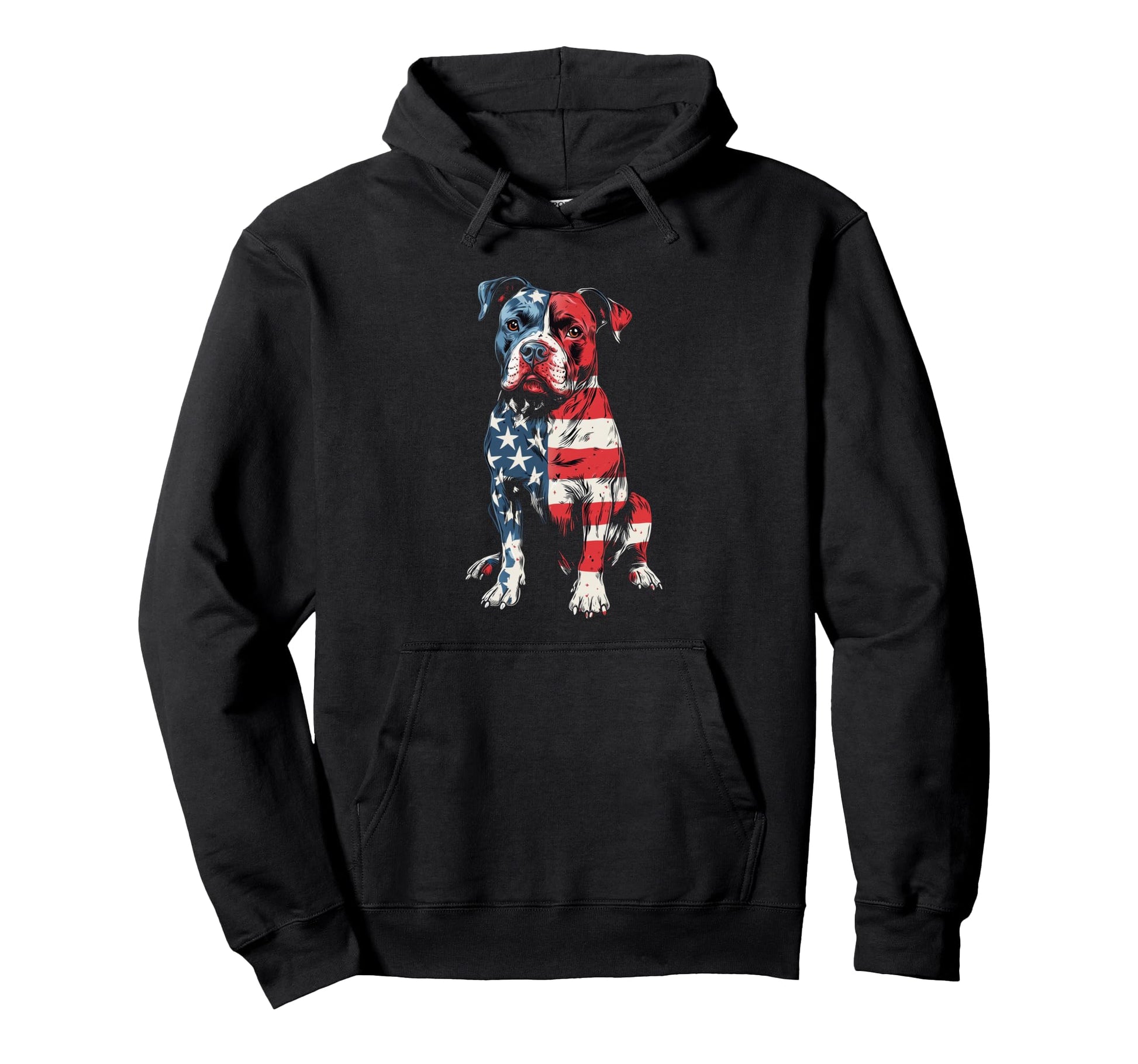 Patriotic Pitbull American Flag Dog Hoodie - Custom Art Print for Adults - T-Shirt, Sweatshirt, Hoodie