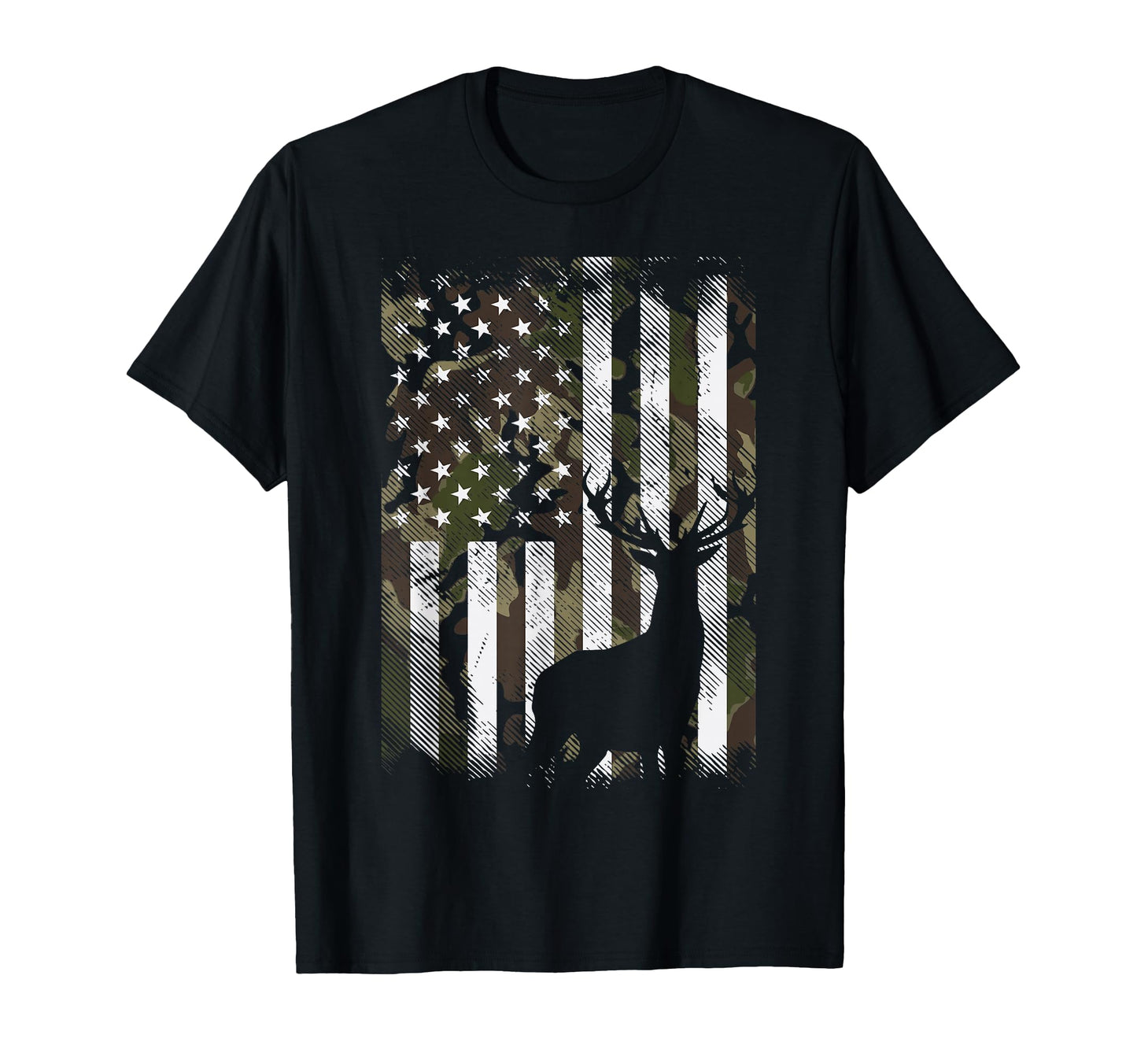 Camo Us Flag Deer Elk Buck T-Shirt - Aesthetic Graphic for Adults - T-Shirt, Sweatshirt, Hoodie