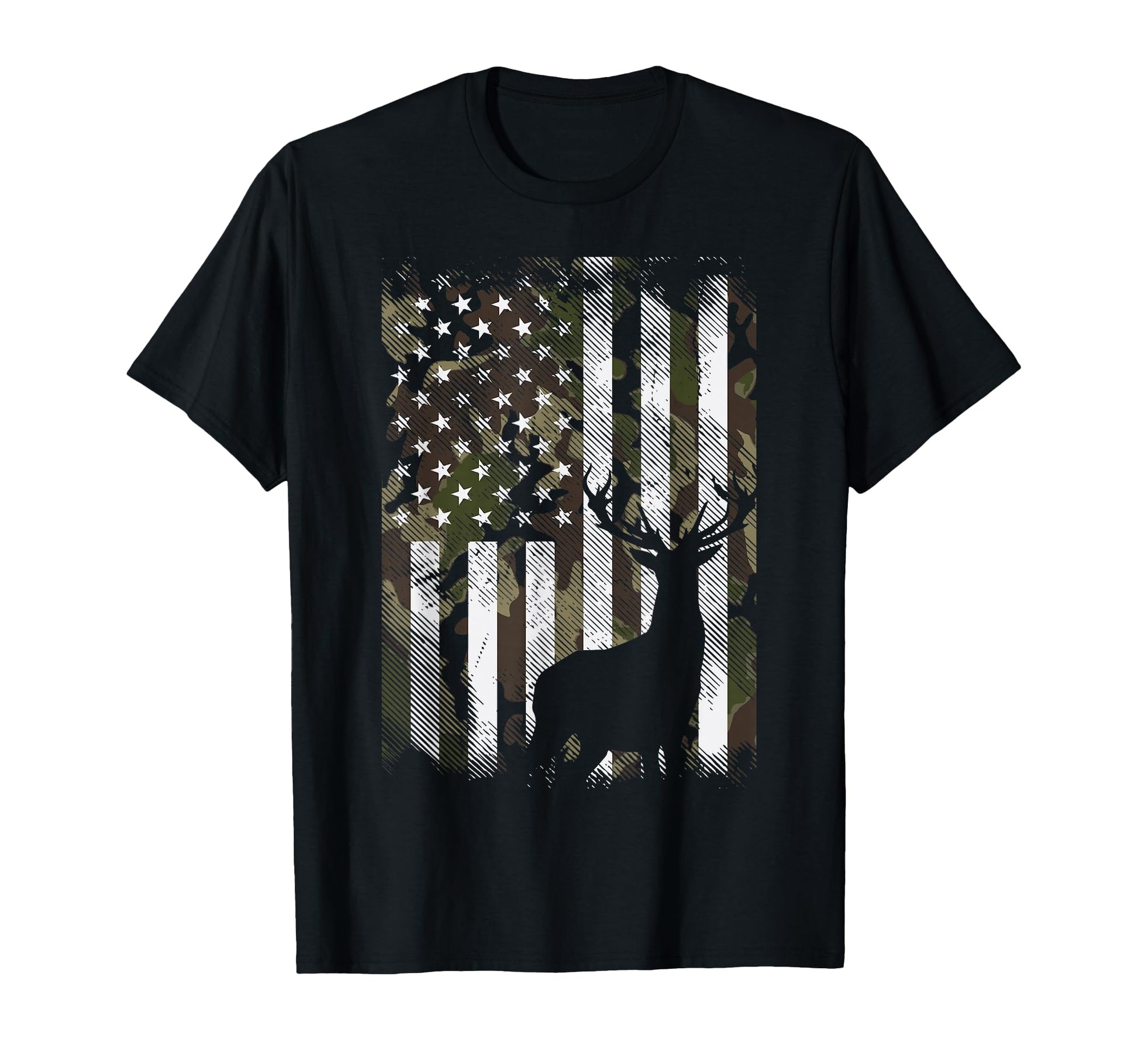 Camo Us Flag Deer Elk Buck T-Shirt - Aesthetic Graphic for Adults - T-Shirt, Sweatshirt, Hoodie