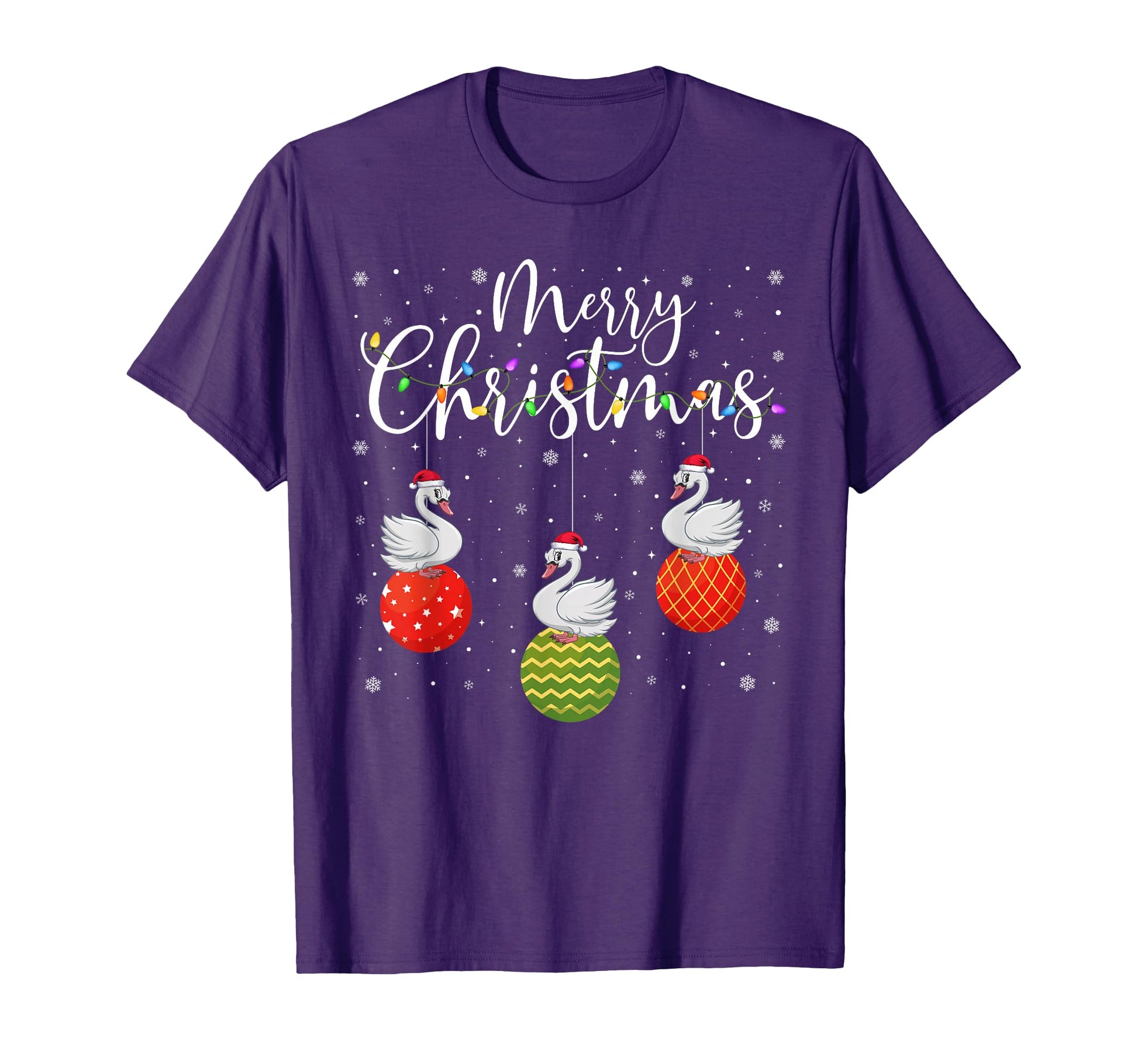 Merry Lights Santa Hat Swans Ugly T-Shirt - Fun Novelty Design Men Women - T-Shirt, Sweatshirt, Hoodie