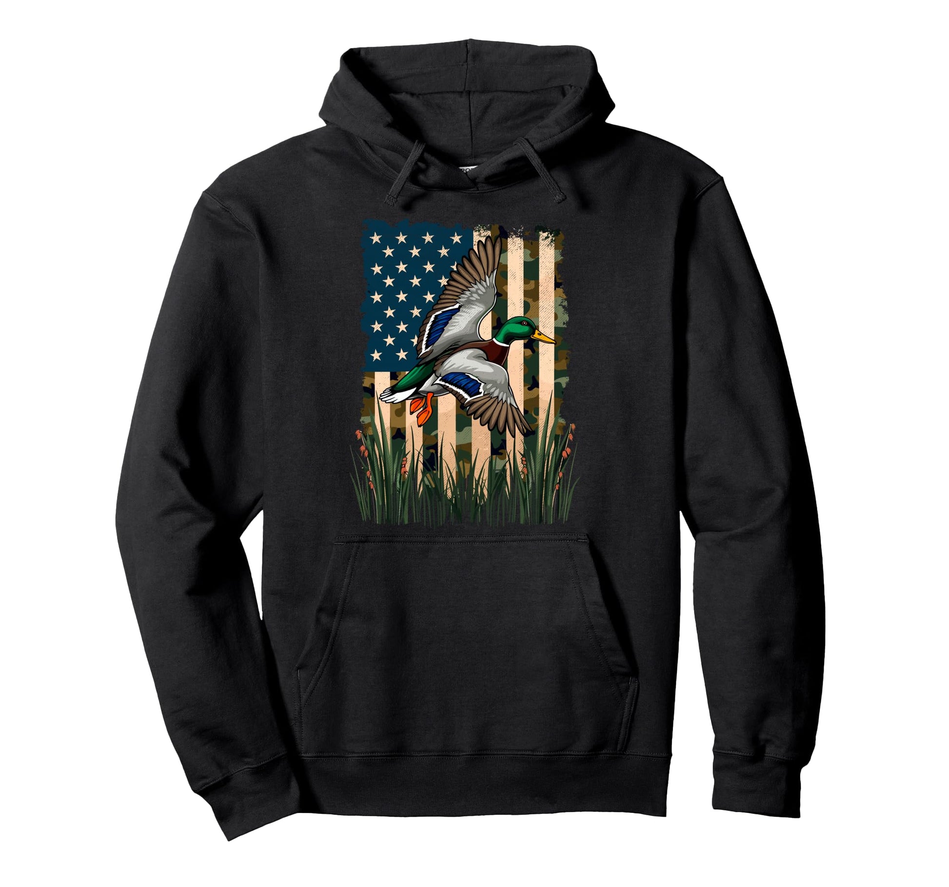 American Flag Duck Hunting Waterfowl Hoodie - Aesthetic Graphic Men Women - T-Shirt, Sweatshirt, Hoodie