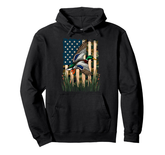 American Flag Duck Hunting Waterfowl Hoodie - Aesthetic Graphic Men Women - T-Shirt, Sweatshirt, Hoodie