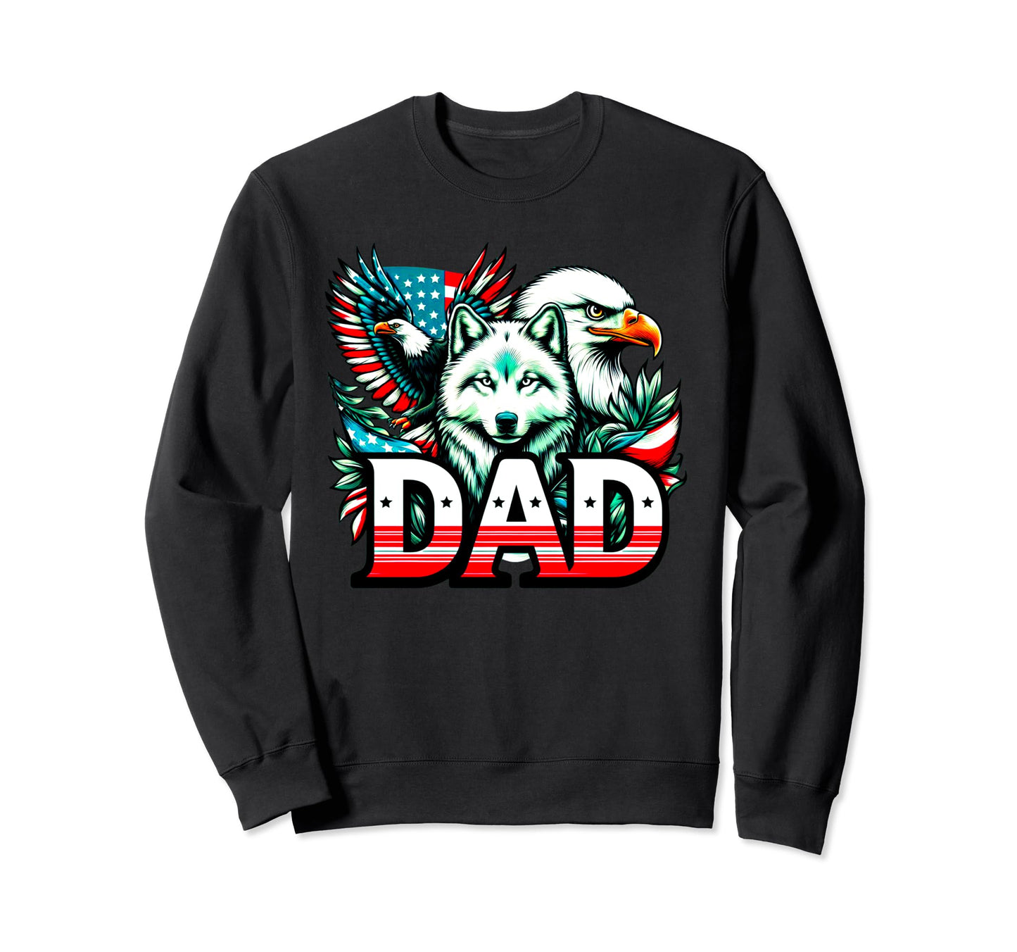 Dad Wolf Bald Eagle American Flag Sweatshirt - Trendy Graphic for Adults - T-Shirt, Sweatshirt, Hoodie