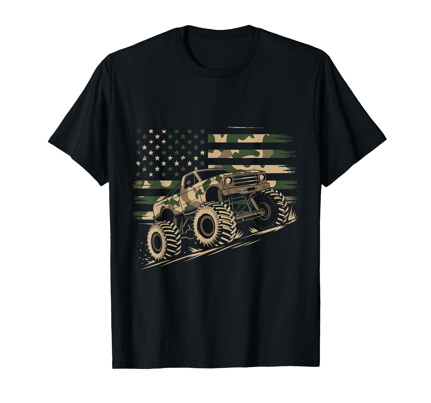 Monster Truck Camo Usa Flag T-Shirt - Fun Novelty Design for Adults - T-Shirt, Sweatshirt, Hoodie