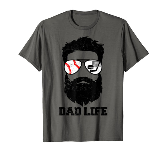 Baseball Hockey Dad Messy Hair Beard T-Shirt - Casual Everyday Wear Unisex - T-Shirt, Sweatshirt, Hoodie