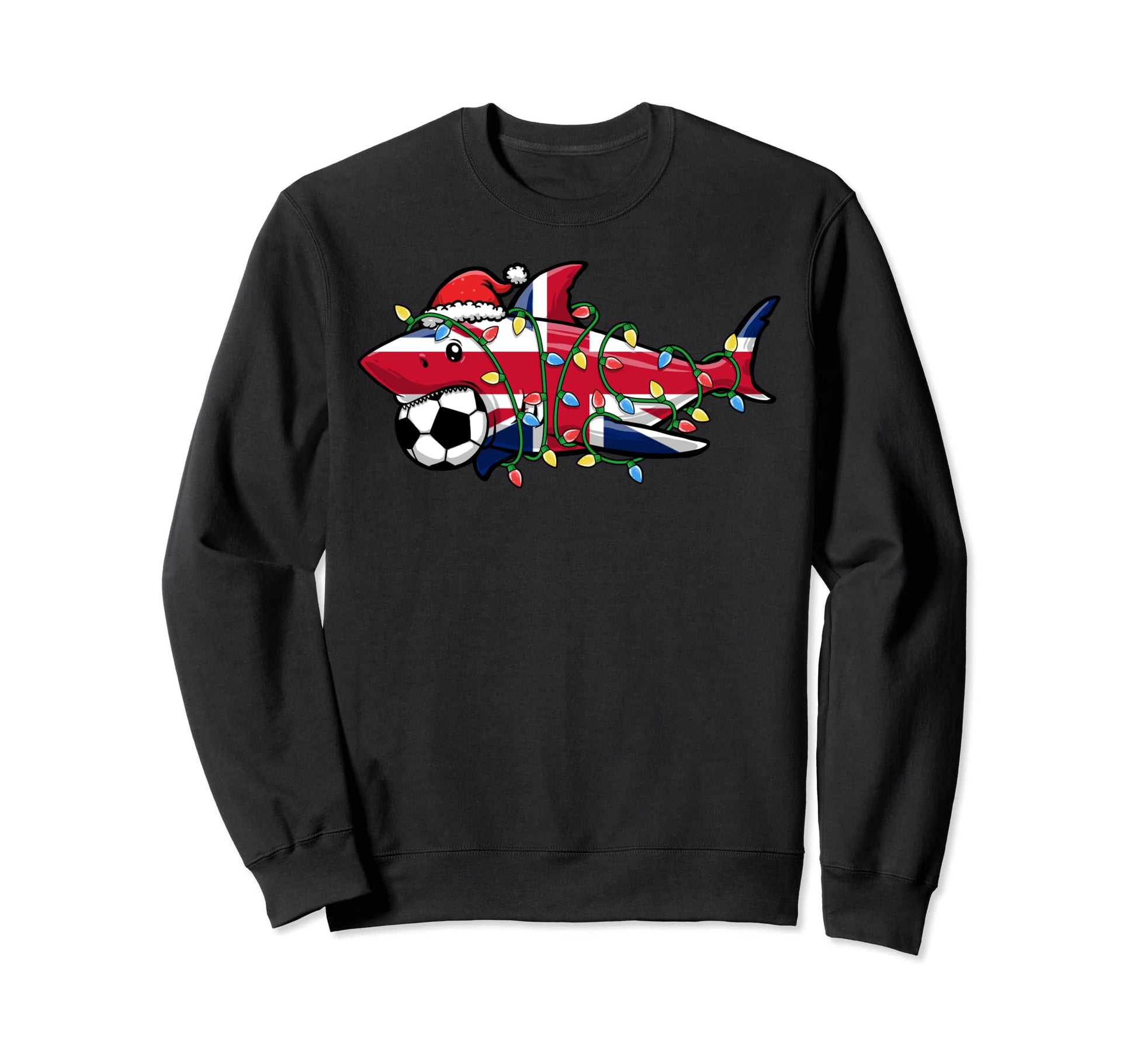 Santa Shark Soccer Football Lights Sweatshirt - Novelty Apparel Men Women - T-Shirt, Sweatshirt, Hoodie