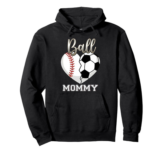 Ball Mommy Baseball Soccer Heart Hoodie - Minimalist Print Men Women - T-Shirt, Sweatshirt, Hoodie