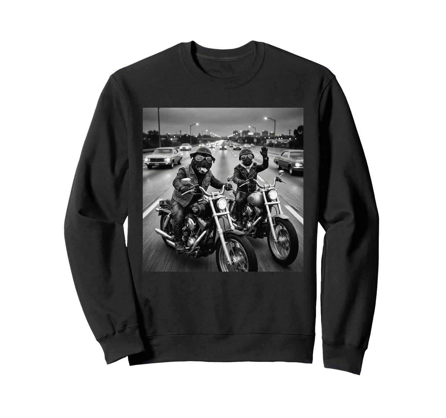 Pug Biker Funny Costume Meme Dad Sweatshirt - Custom Art Print for Adults - T-Shirt, Sweatshirt, Hoodie