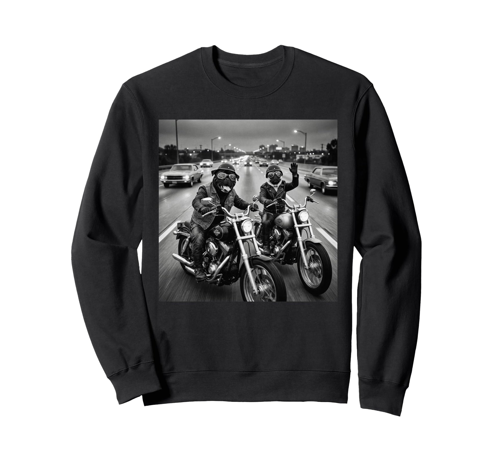 Pug Biker Funny Costume Meme Dad Sweatshirt - Custom Art Print for Adults - T-Shirt, Sweatshirt, Hoodie