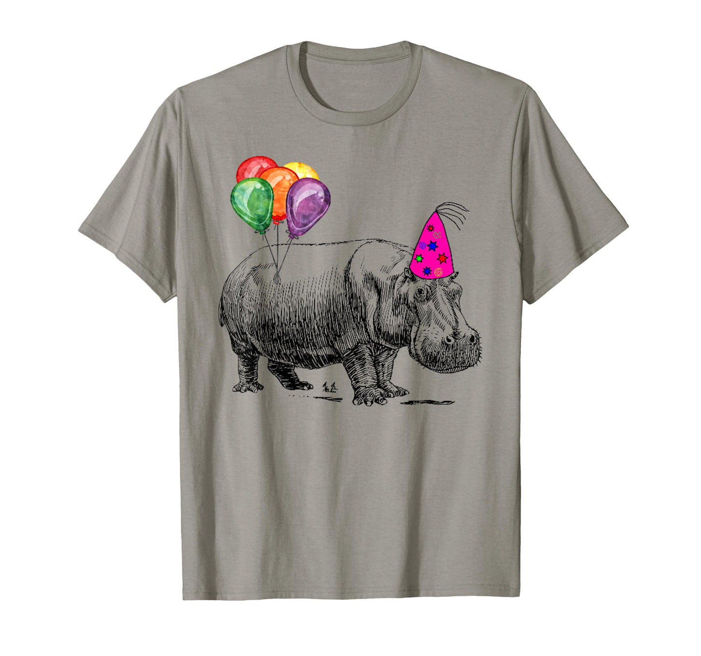 Hippo Wearing Birthday Hat Party T-Shirt - Minimalist Print for Adults - T-Shirt, Sweatshirt, Hoodie